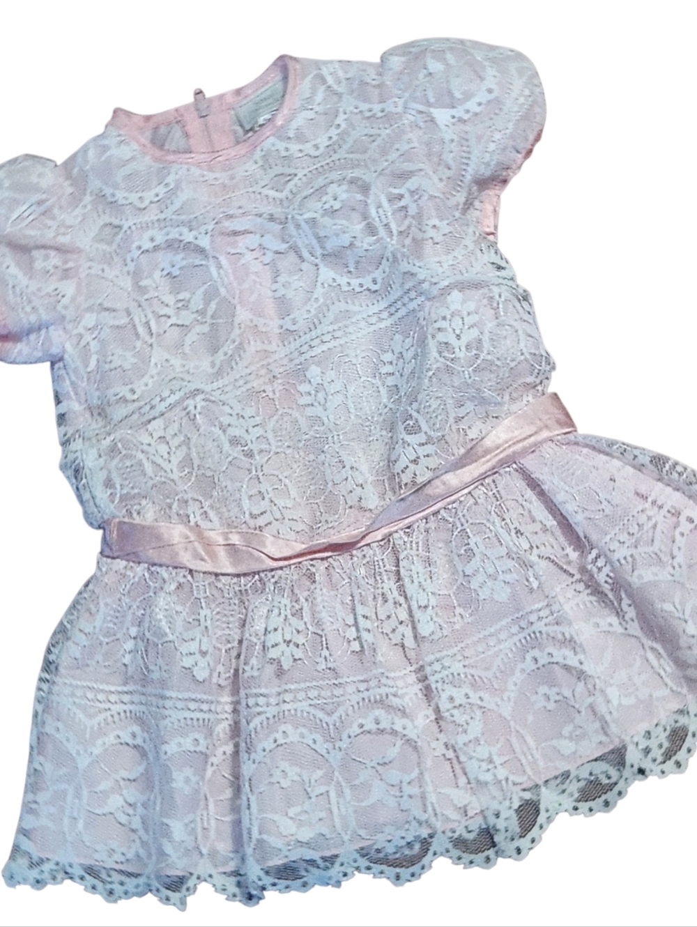 Vintage Small Wonder Lace Dress Girls Size 3T Pink 80s Short Sleeve